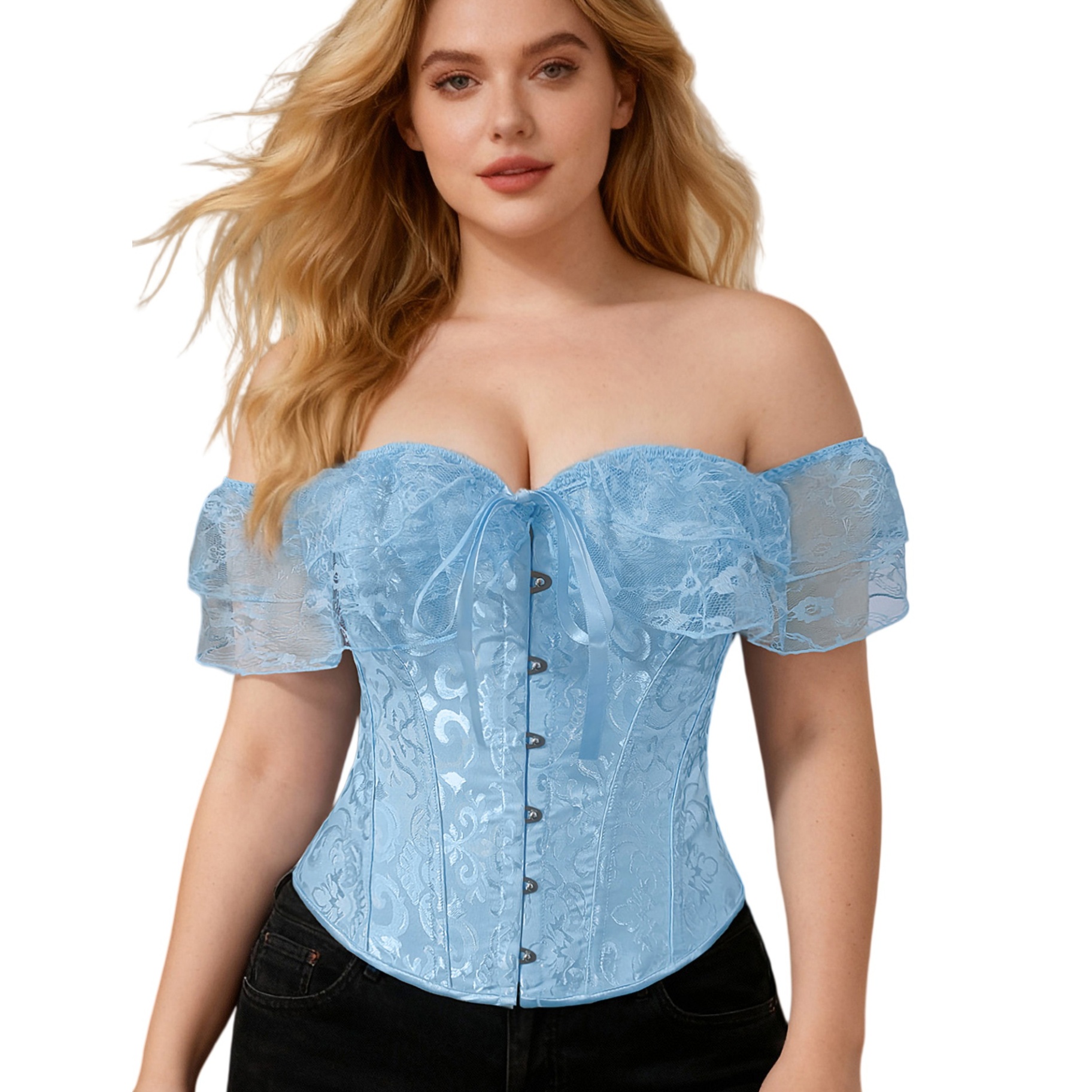 Lace Off-Shoulder Corset Top - Vintage Overbust Bustier Tummy Control Shapewear